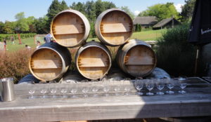 Wine Barrels and Glasses arranged for tasting